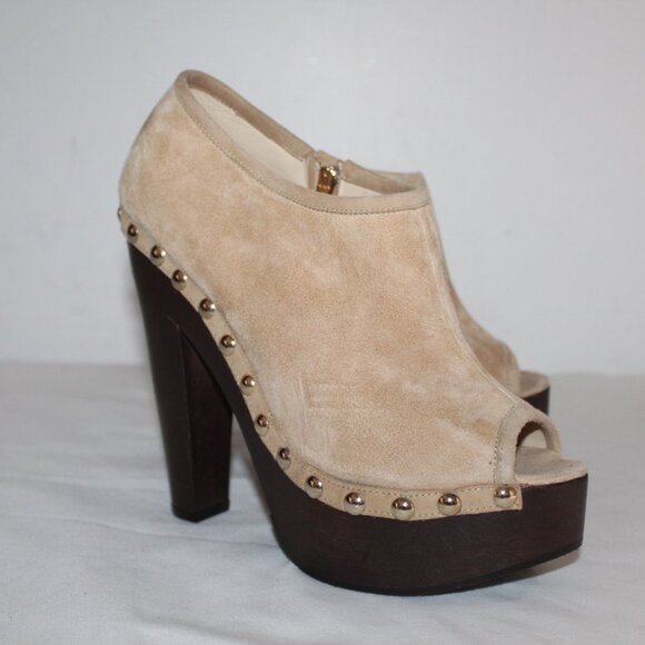 NWOB Jimmy Choo Studded Peep Toe Suede Ankle Booties Urge Pumps Heeled Clogs 40 - Picture 2 of 8